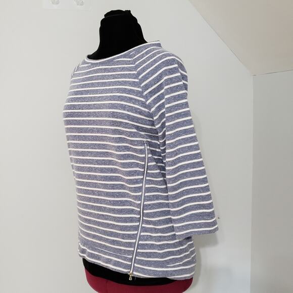 Onque Casuals Striped Side Zipper Crewneck Pullover Top Medium - Picture 5 of 12